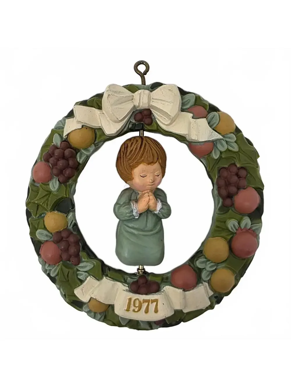 1977 Hallmark Keepsake Praying Child Wreath Christmas Ornament w/ Box